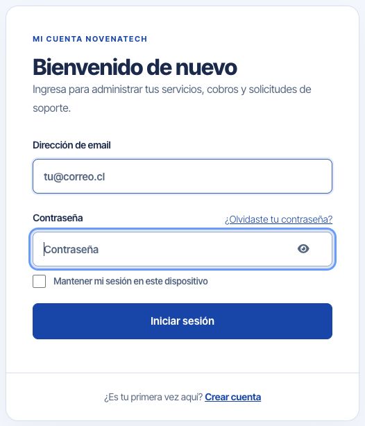 Formulario de ingreso al portal Novenatech